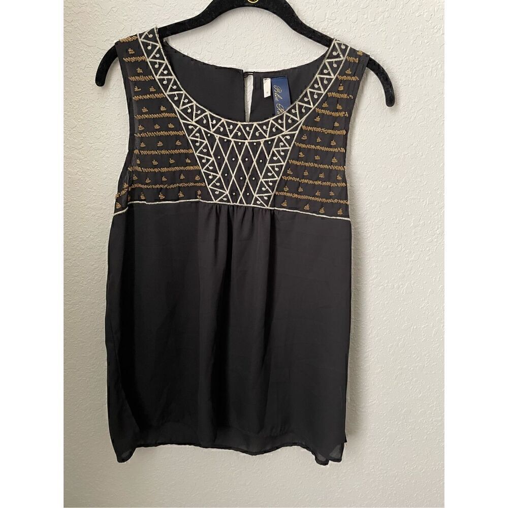 Francescas Blue Rain black Beaded Tank Medium